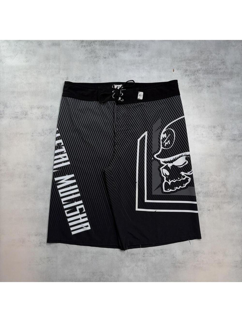 Y2K Black Metal Mulisha Grunge Skull Baggy Surf Board Shorts